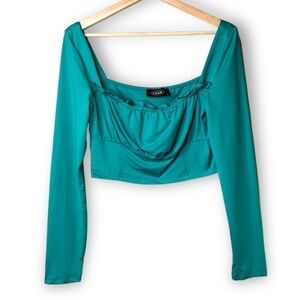 Cider Teal Long Sleeve Crop Top​